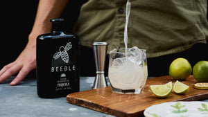 Beeble Honey Tequila poured neat in a glass